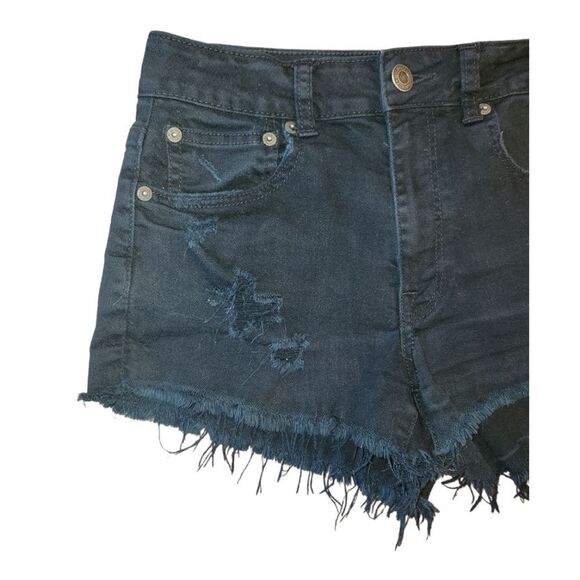 American Eagle Black Distressed Stretch Cutoffs Denim Shorts 6 - Picture 3 of 10